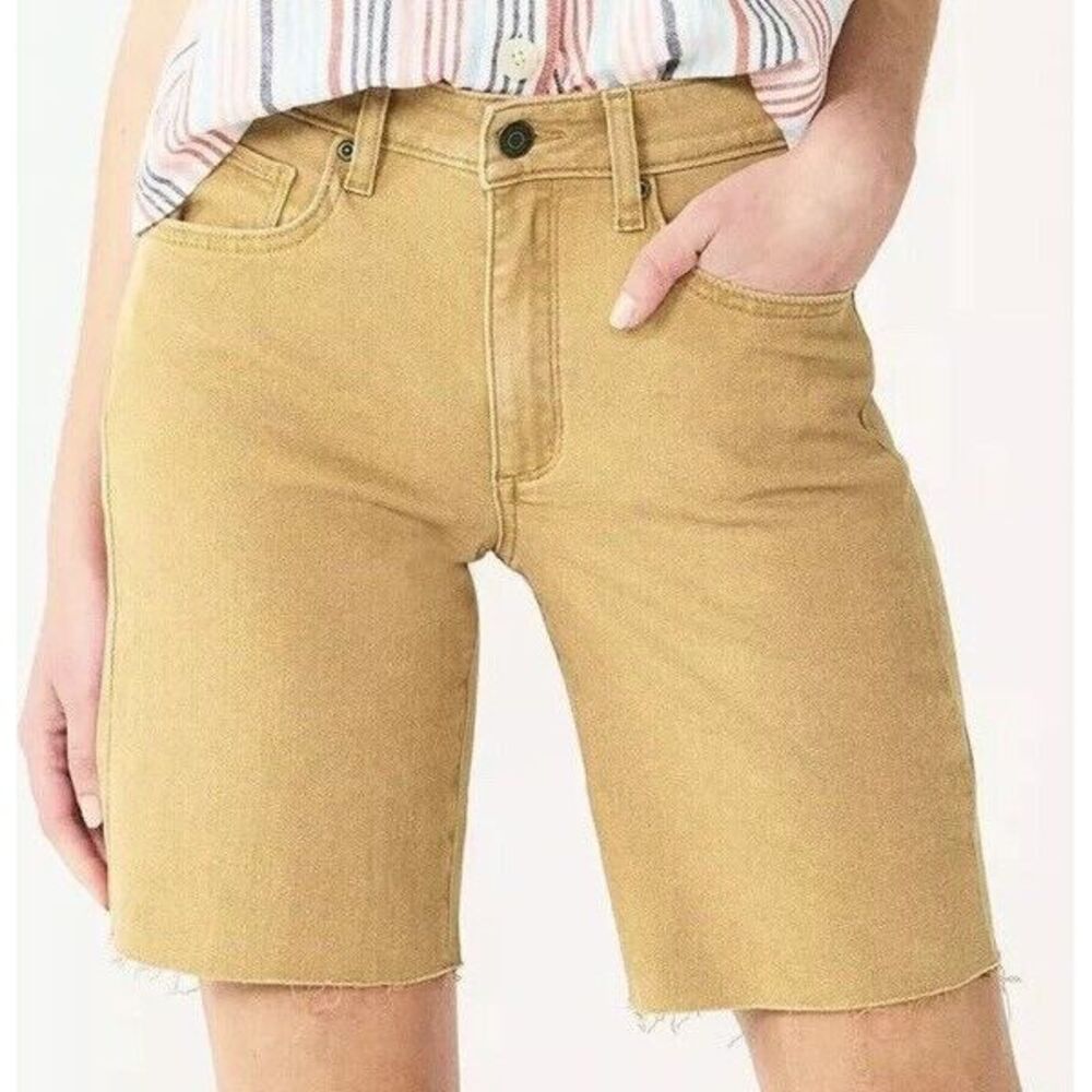 New SONOMA Woman High Waist 9" Bermuda Denim Shorts Cider Yellow Size 12